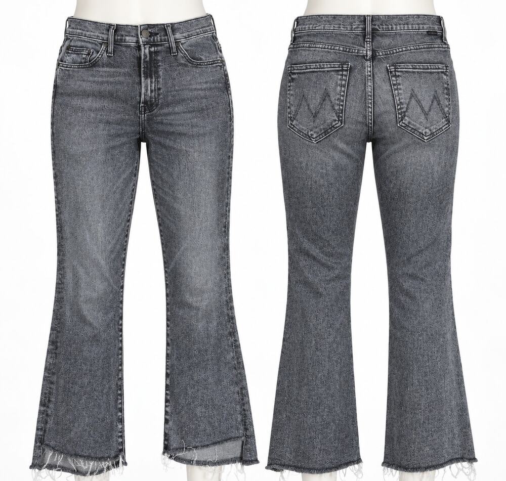 MOTHER Insider Crop Step Fray Jeans Women's 29 Gray Black Flare Train Stops